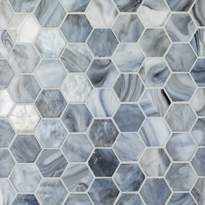 Las Playas - 1 5/8 Hexagon  | Color: Catalina | Material: Glass | Finish: Blend | Sold By: Case | Square Foot Per Case: 9.79 | Tile Size: 11.812"x11.937"x0.24" | Commercial: No | Residential: Yes | Floor Rated: Yes | Wet Areas: Yes | AJ-23-1603