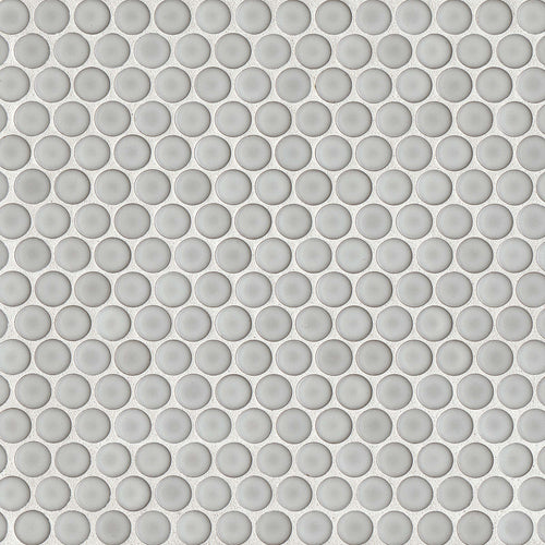 RT Penny | ¾ Penny Round | Color: Dove Grey | Material: Porcelain | Finish: Gloss | Sold By: Case | Square Foot Per Case: 10 | Tile Size: 12"x12"x0.125" | Commercial: Yes | Residential: Yes | Floor Rated: No | Wet Areas: Yes | AJ-23-205