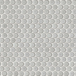 RT Penny | ¾ Penny Round | Color: Dove Grey | Material: Porcelain | Finish: Gloss | Sold By: Case | Square Foot Per Case: 10 | Tile Size: 12"x12"x0.125" | Commercial: Yes | Residential: Yes | Floor Rated: No | Wet Areas: Yes | AJ-23-205