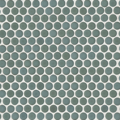 RT Penny | ¾ Penny Round | Color: Silver Sage | Material: Porcelain | Finish: Matte | Sold By: Case | Square Foot Per Case: 10 | Tile Size: 12"x12"x0.125" | Commercial: Yes | Residential: Yes | Floor Rated: Yes | Wet Areas: Yes | AJ-23-205