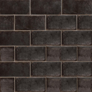Encaustic | Color: Black | Material: Porcelain | Finish: Gloss | Sold By: Case | Square Foot Per Case: 5.38 | Tile Size: 4"x9"x0.375" | Commercial: No | Residential: Yes | Floor Rated: Yes | Wet Areas: No | AJ-23-205
