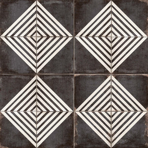 Encaustic | Color: Black | Material: Porcelain | Finish: Matte | Sold By: Case | Square Foot Per Case: 10.87 | Tile Size: 9"x9"x0.375" | Commercial: Yes | Residential: Yes | Floor Rated: Yes | Wet Areas: No | AJ-23-205