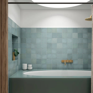 Artisan | Color: Green | Material: Ceramic | Finish: Matte | Sold By: Case | Square Foot Per Case: 10.76 | Tile Size: 5"x5"x0.375" | Commercial: No | Residential: Yes | Floor Rated: No | Wet Areas: Yes | AJ-23-1920