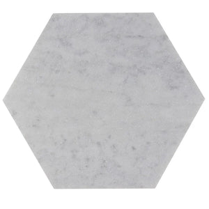 Bianco Carrara | Color: Grey White | Material: Marble | Finish: Hexagon Sand Blasted Brushed | Sold By: SQFT | Tile Size: 10"x10"x0.375" | Commercial: Yes | Residential: Yes | Floor Rated: Yes | Wet Areas: Yes | AJ-23-0809