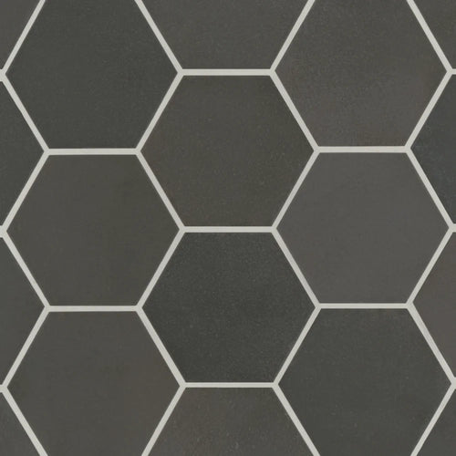 Dion | Hexagon | Color: Black | Material: Porcelain | Finish: Matte | Sold By: SQFT | Tile Size: 4"x5"x0.375" | Commercial: Yes | Residential: Yes | Floor Rated: Yes | Wet Areas: Yes | AJ-23-205