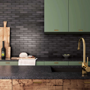 Mikura | Color: Black | Material: Porcelain | Finish: Matte | Sold By: Case | Square Foot Per Case: 5.38 | Tile Size: 2.5"x10"x0.25" | Commercial: Yes | Residential: Yes | Floor Rated: Yes | Wet Areas: Yes | AJ-23-205