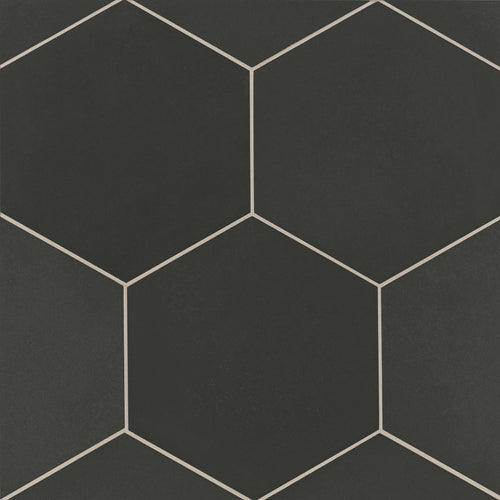 Mikura | Hexagon | Color: Black | Material: Porcelain | Finish: Matte | Sold By: Case | Square Foot Per Case: 10.76 | Tile Size: 10"x10"x0.25" | Commercial: Yes | Residential: Yes | Floor Rated: Yes | Wet Areas: Yes | AJ-23-205