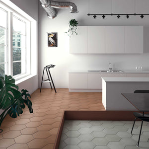 Mikura | Hexagon | Color: Red Clay | Material: Porcelain | Finish: Matte | Sold By: Case | Square Foot Per Case: 10.76 | Tile Size: 10"x10"x0.25" | Commercial: Yes | Residential: Yes | Floor Rated: Yes | Wet Areas: Yes | AJ-23-205