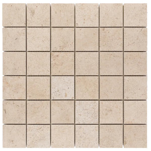 Fonjone (Gascogne Beige) | 2x2 Mosaic | Color: Beige | Material: Limestone | Finish: Honed | Sold By: SQFT | Tile Size: 12"x12"x0.375" | Commercial: Yes | Residential: Yes | Floor Rated: Yes | Wet Areas: Yes | AJ-23-0809