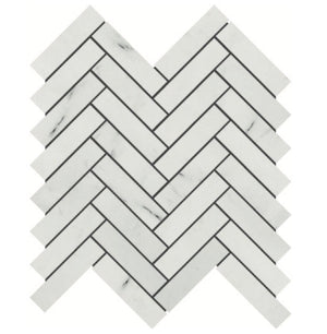 Contessa Bianco | 1x4 Herringbone Mosaic | Color: White  | Material: Marble | Finish: Polished | Sold By: Sheet | Tile Size: 11"x12"x0.375" | Commercial: Yes | Residential: Yes | Floor Rated: Yes | Wet Areas: No | AJ-23-