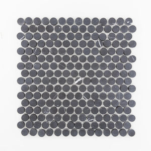 Nero Marquina | ¾ Penny Round Mosaic | Color: Black/White | Material: Marble | Finish: Honed | Sold By: SQFT | Tile Size: 12"x12"x0.375" | Commercial: Yes | Residential: Yes | Floor Rated: Yes | Wet Areas: Yes | AJ-23-0809