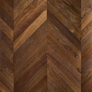 Chevron Route 4 Left | Color: Medium Grey | Material: French Oak  | Finish: Tumbled | Sold By: Case | Square Foot Per Case: 6.51 | Wood Size: 3.5 x 22 x 0.625 | Commercial: Yes | Residential: Yes | Floor Rated: Yes | Wet Areas: No