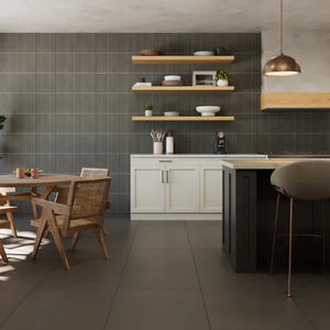 Mojave | Color: Black | Material: Porcelain | Finish: Matte | Sold By: SQFT | Tile Size: 1"x12"x0.335" | Commercial: Yes | Residential: Yes | Floor Rated: Yes | Wet Areas: Yes | AJ-23-205