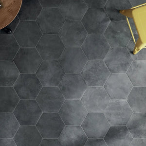 Studio | Hexagon | Color: Charcoal | Material: Porcelain | Finish: Matte | Sold By: SQFT | Tile Size: 10"x11.5"x0.354" | Commercial: No | Residential: Yes | Floor Rated: No | Wet Areas: Yes | AJ-23-1920