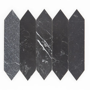 Nero Marquina | Picket Mosaic | Color: Black/White | Material: Marble | Finish: Honed/sandblasted | Sold By: SQFT | Tile Size: 12"x12"x0.375" | Commercial: Yes | Residential: Yes | Floor Rated: Yes | Wet Areas: Yes | AJ-23-0809